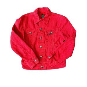 Lee ALife Art Museum Pinstripe Cotton Denim Button Up Jacket Unisex Medium Red
